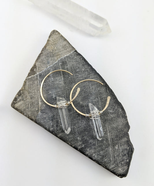 Gold Crystal Spike Hoops with Silver | Crystal Earrings | Boho Hoops | Healing Crystals | Dainty Earrings | Hammered Earrings | Edgy Earrings | Modern Earrings | Hoop Earrings