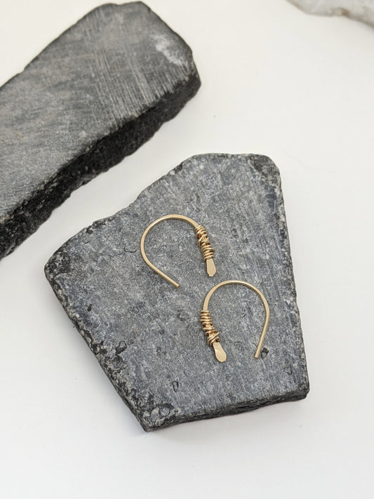 Gold Horseshoe Threader with Gold Wrap | Huggie Hoops | Dainty Earrings | Tiny Earrings | Small Boho Earrings | Mini Earrings | Open Hoop | Horseshoe Earrings
