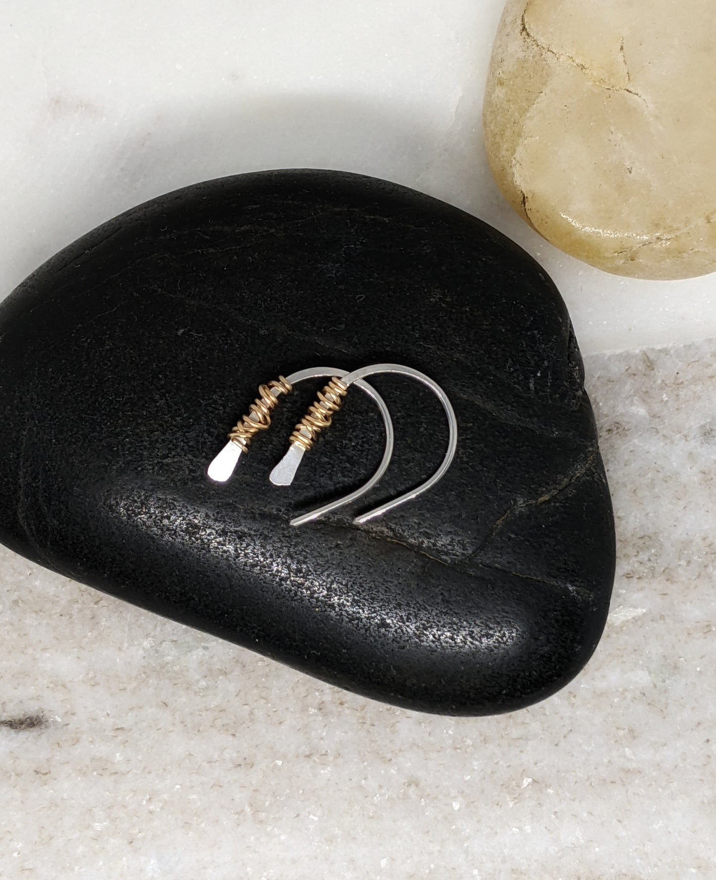 Silver Horseshoe Threader with 14k Gold Wrap | Huggie Hoops | Dainty Earrings | Tiny Earrings | Small Boho Earrings | Mini Earrings | Open Hoop | Horseshoe Earrings
