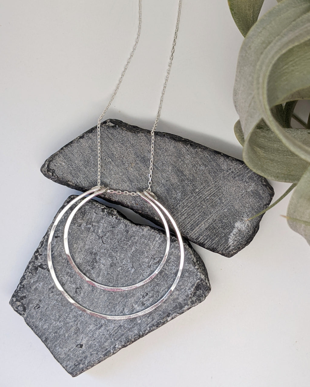 Silver Crescent Moon Necklace | Boho Moon Necklace | Celestial Jewelry | Open Circles Pendant | Moon Necklace | Hoop Necklace | Hammered Pendant | Sterling Silver