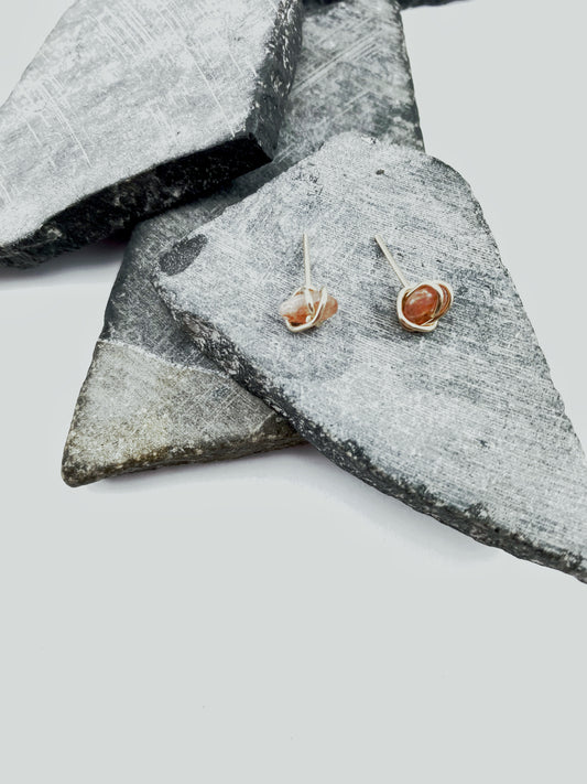 Gold Wrapped Sunstone Stud Earrings | Gemstone Studs | Dainty Earrings | Sunstone Studs | Delicate Earrings | Post Earrings | Small Boho Earrings