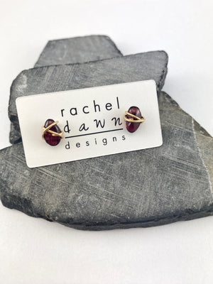 Rachel-dawn-designs-gold-wrapped-garnet-stud-earrings