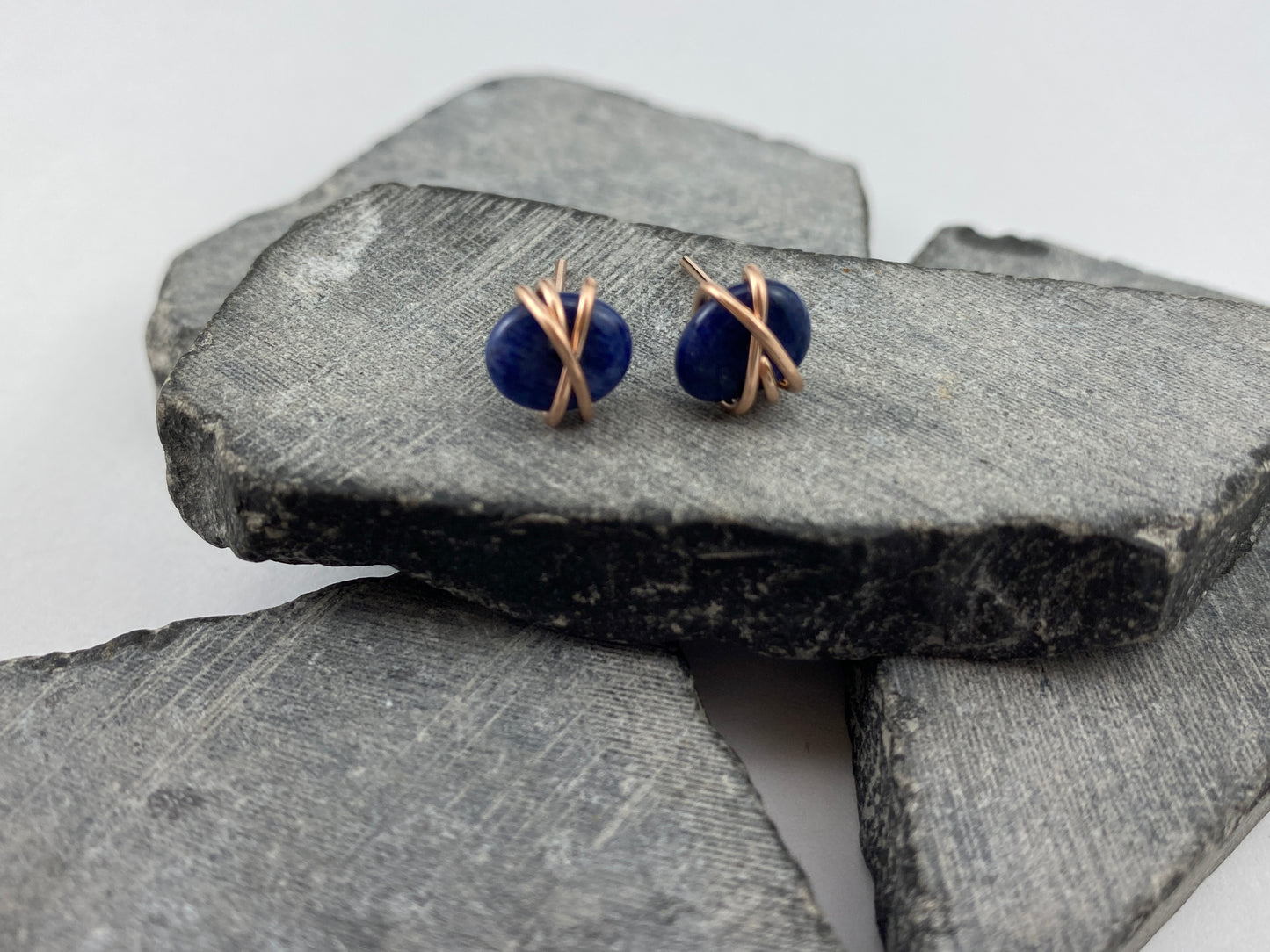 Rose Gold Lapis Stud Earrings | Rose Gold Lapis Stud Earrings | Rose Gold Studs | Gemstone Posts Earrings | Minimalist Posts | Blue Stone | Small Dainty Studs | Geometric Earring