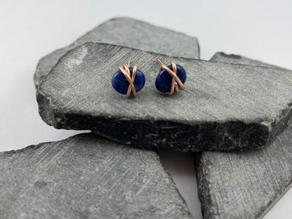 Rose Gold Lapis Stud Earrings | Rose Gold Lapis Stud Earrings | Rose Gold Studs | Gemstone Posts Earrings | Minimalist Posts | Blue Stone | Small Dainty Studs | Geometric Earring