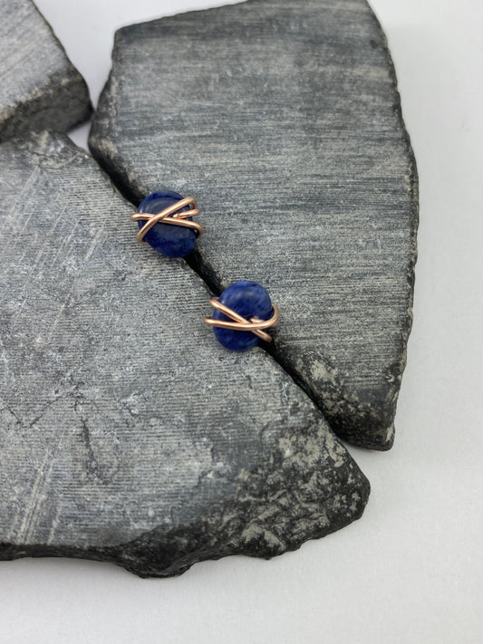 Rose Gold Lapis Stud Earrings | Rose Gold Lapis Stud Earrings | Rose Gold Studs | Gemstone Posts Earrings | Minimalist Posts | Blue Stone | Small Dainty Studs | Geometric Earring