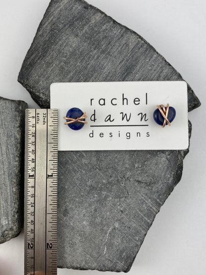 Rose Gold Lapis Stud Earrings | Rose Gold Lapis Stud Earrings | Rose Gold Studs | Gemstone Posts Earrings | Minimalist Posts | Blue Stone | Small Dainty Studs | Geometric Earring