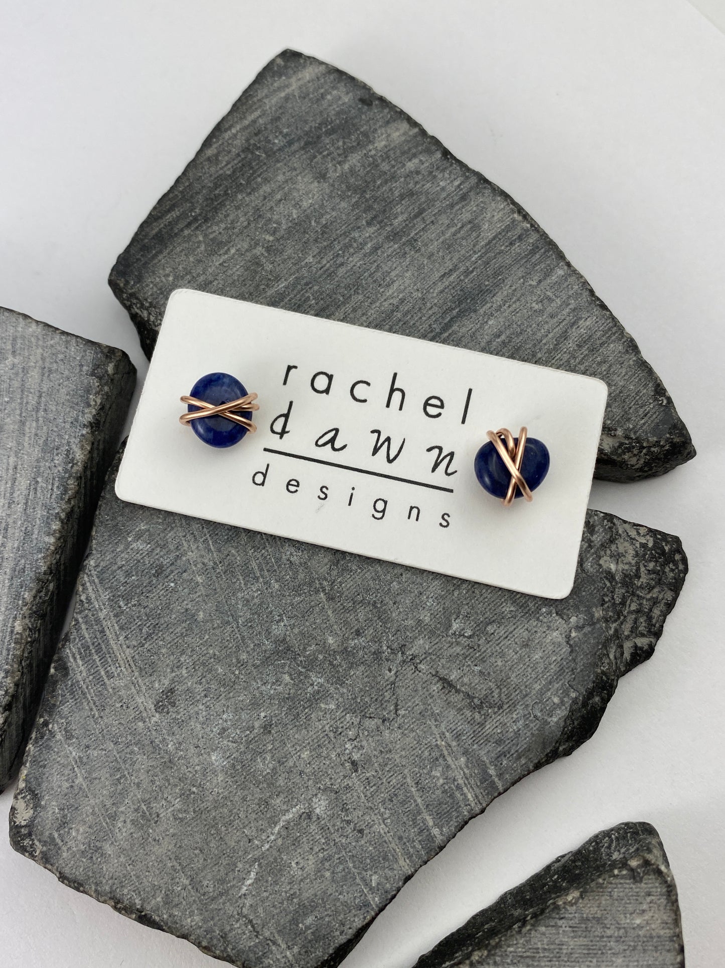 Rose Gold Lapis Stud Earrings | Rose Gold Lapis Stud Earrings | Rose Gold Studs | Gemstone Posts Earrings | Minimalist Posts | Blue Stone | Small Dainty Studs | Geometric Earring