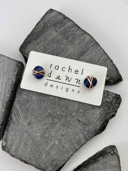 Rose Gold Lapis Stud Earrings | Rose Gold Lapis Stud Earrings | Rose Gold Studs | Gemstone Posts Earrings | Minimalist Posts | Blue Stone | Small Dainty Studs | Geometric Earring
