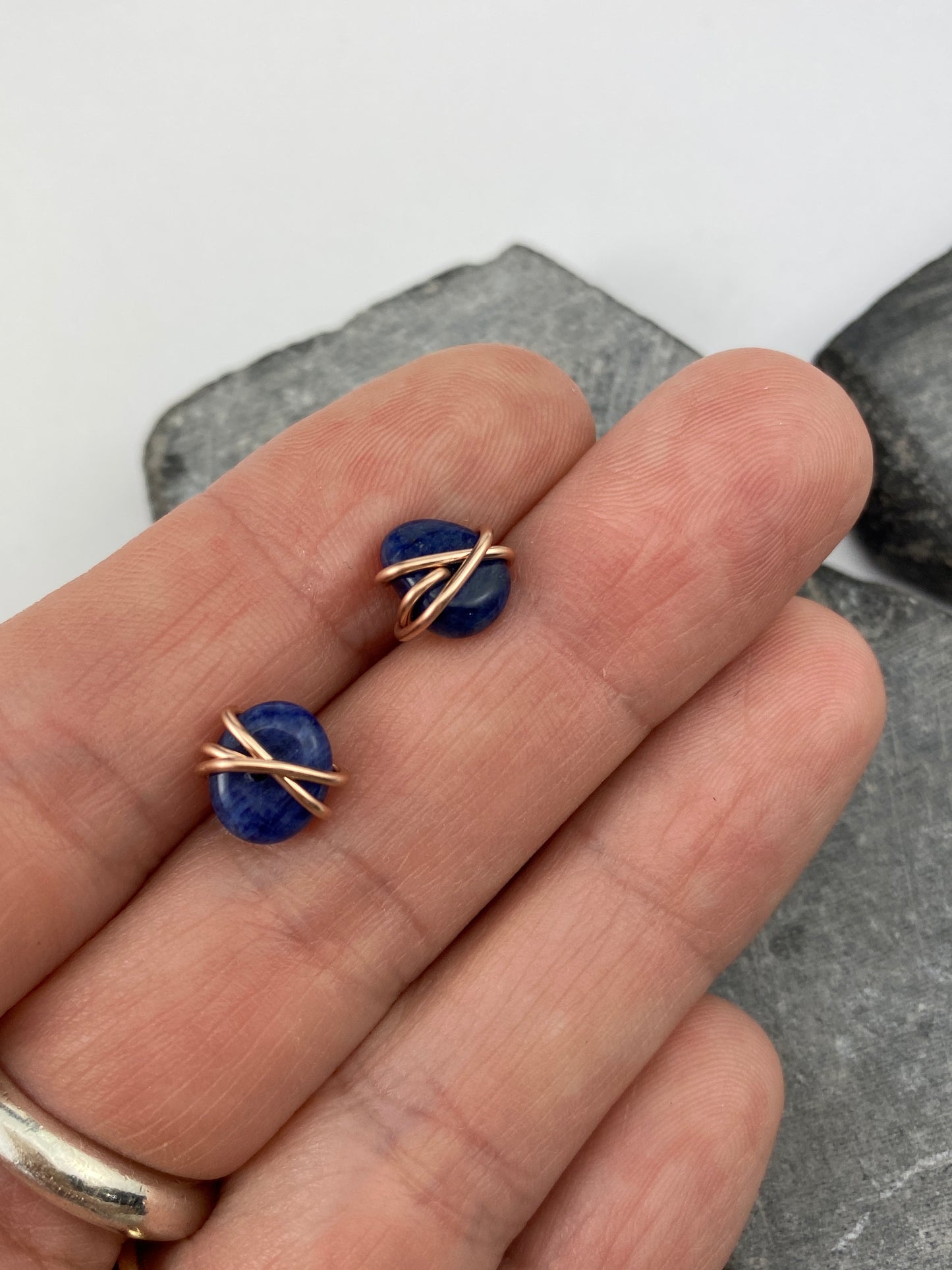 Rose Gold Lapis Stud Earrings | Rose Gold Lapis Stud Earrings | Rose Gold Studs | Gemstone Posts Earrings | Minimalist Posts | Blue Stone | Small Dainty Studs | Geometric Earring