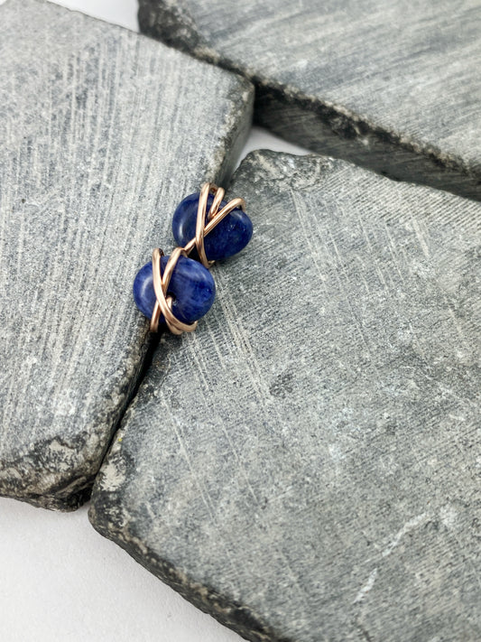 Rose Gold Lapis Stud Earrings | Rose Gold Lapis Stud Earrings | Rose Gold Studs | Gemstone Posts Earrings | Minimalist Posts | Blue Stone | Small Dainty Studs | Geometric Earring