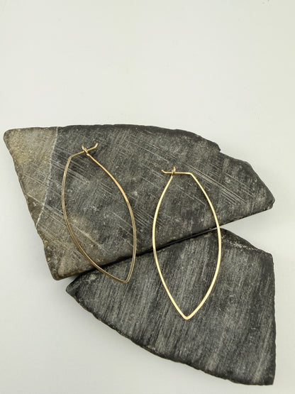 Gold Petal Hoop Earrings | Boho Hoops | Geometric Earrings | Petal Shaped Hoops | 14 K Gold Fill | Handmade Hammered Hoops