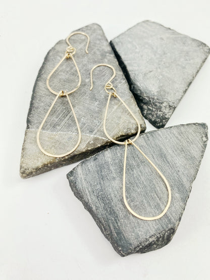 Gold Double Teardrop Earrings | Waterfall Earrings | Gold Boho Earrings | 14 K Gold Fill
