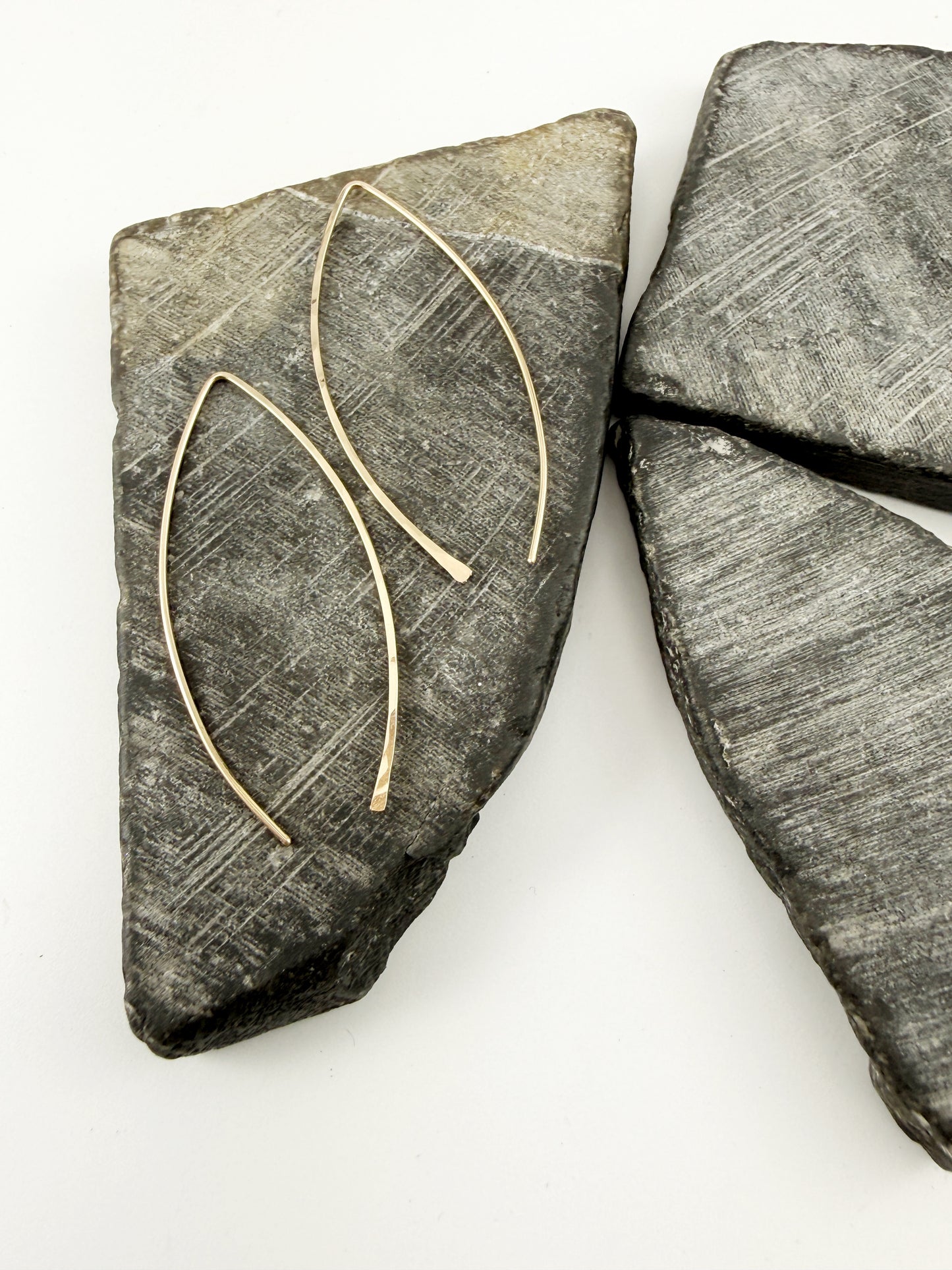 Gold Marquis Threader Earrings | Arc Earrings | Boho Threaders | Gold Pull Through Earrings | 14 k Gold Fill | Handmade Hammered Earrings