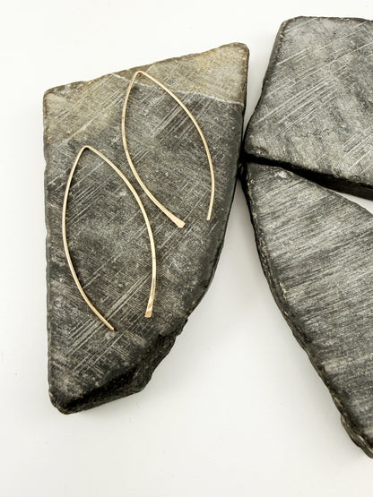 Gold Marquis Threader Earrings | Arc Earrings | Boho Threaders | Gold Pull Through Earrings | 14 k Gold Fill | Handmade Hammered Earrings