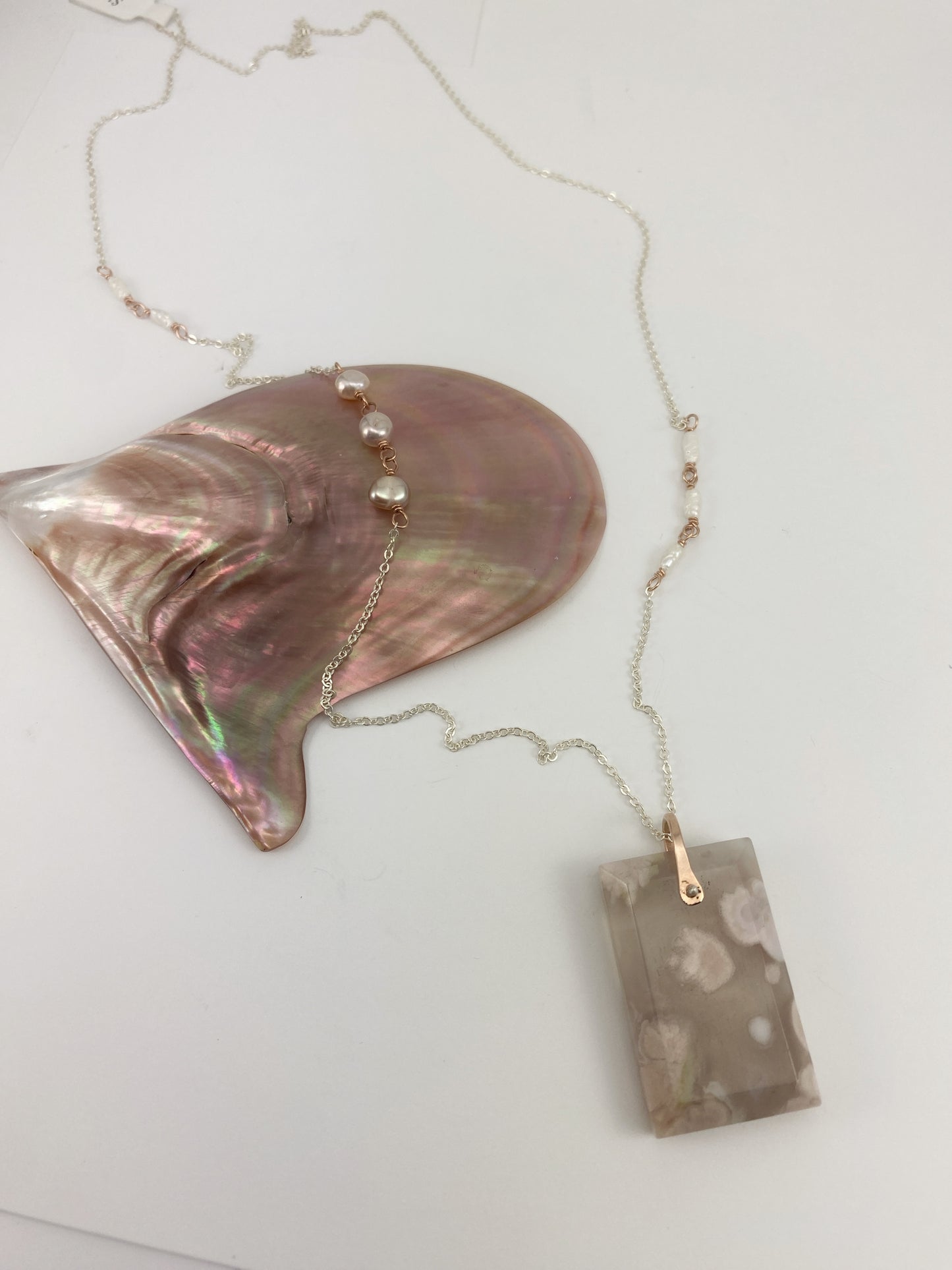 Cherry Blossom Agate Necklace with Freshwater Pearls