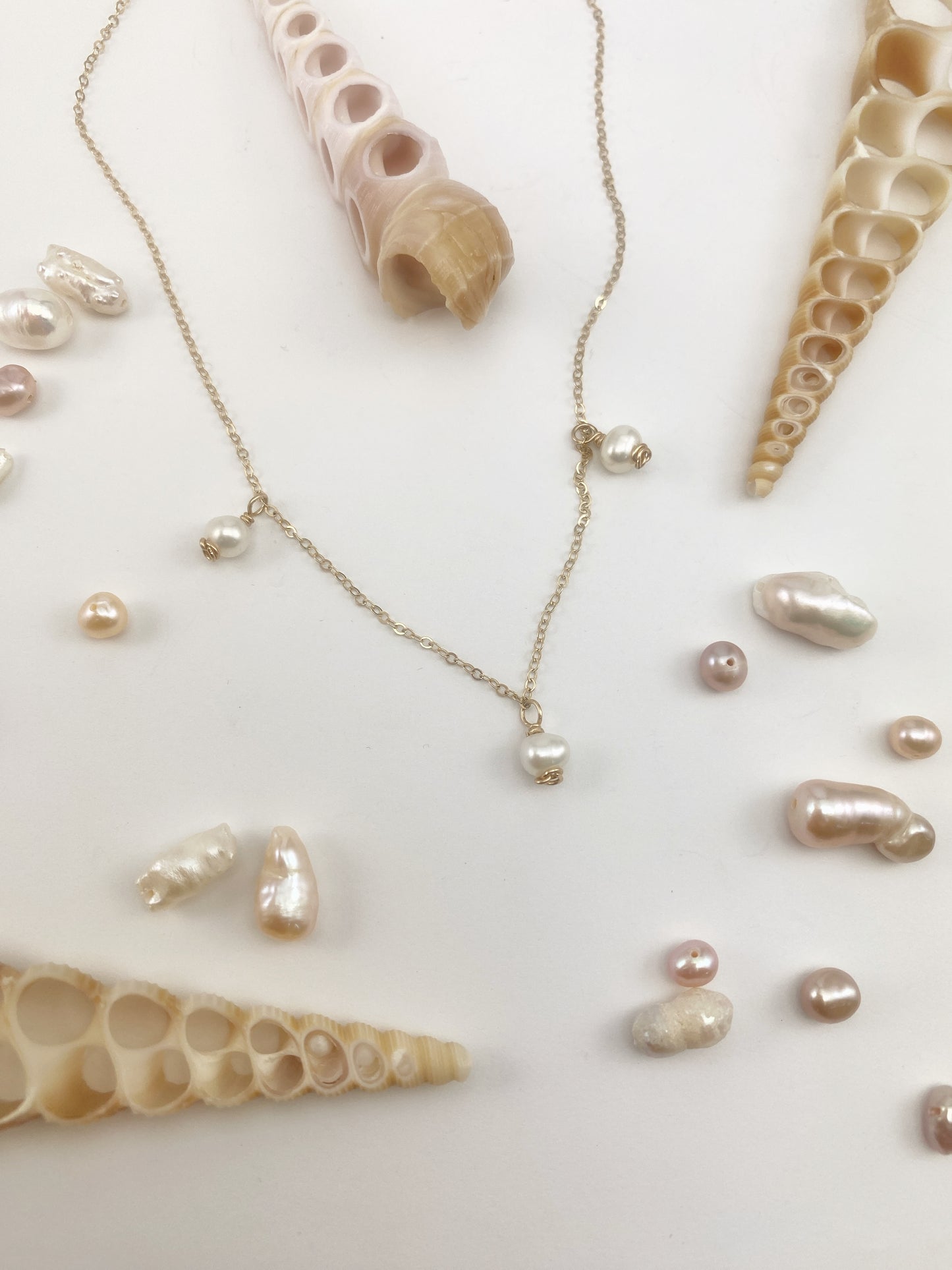 Gold Scalloped Pearl Necklace