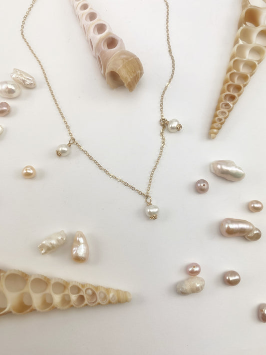 Gold Scalloped Pearl Necklace