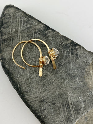 Gold Open Hoop Earrings with Herkimer Diamonds | Birthstone Earrings | Dainty Earrings | Gold Boho Earrings | Gold Hoops | April Birthstone | Arch Hoops | Simple Earrings | Open Hoops | Minimalist Earrings