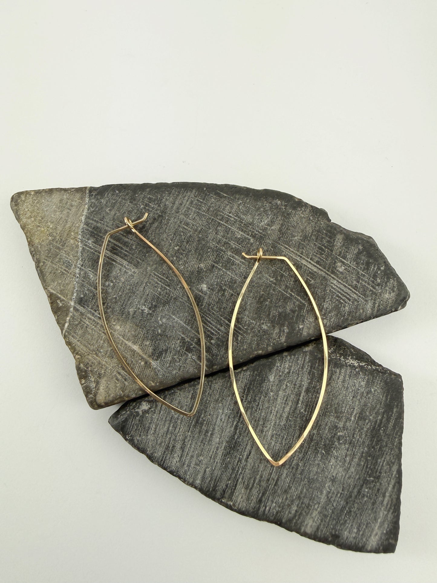 Gold Petal Hoop Earrings | Boho Hoops | Geometric Earrings | Petal Shaped Hoops | 14 K Gold Fill | Handmade Hammered Hoops