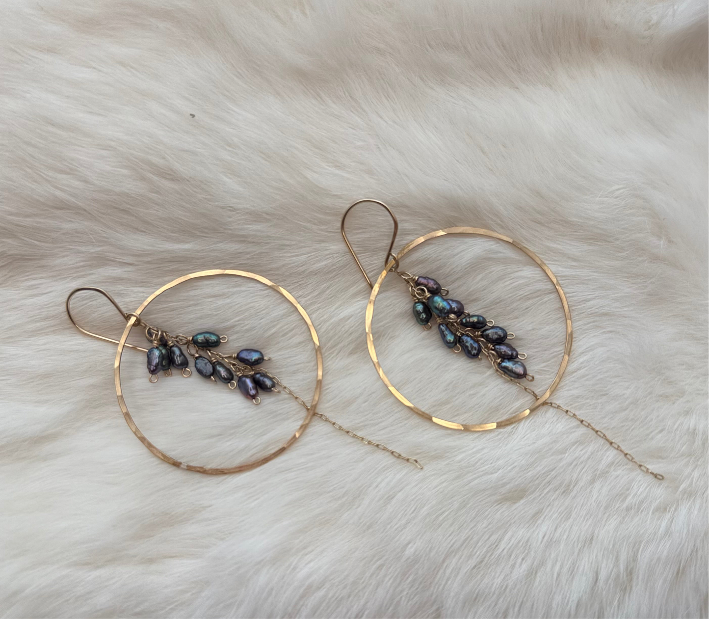 Gold Fringe Hoops with Purple Pearl Clusters