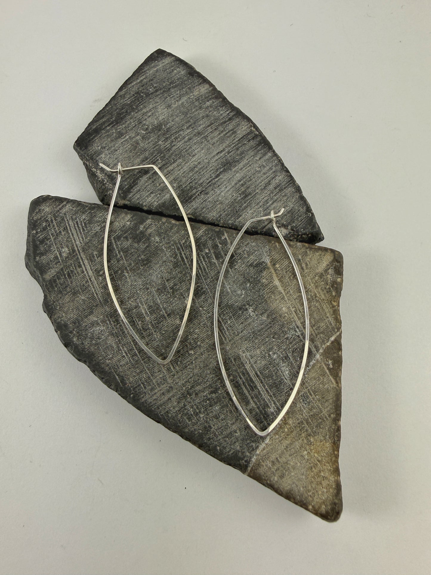 Sterling Silver Petal Hoop Earrings | Boho Hoops | Geometric Earrings | Petal Shaped Hoops | Sterling Silver | Handmade Hammered Hoops