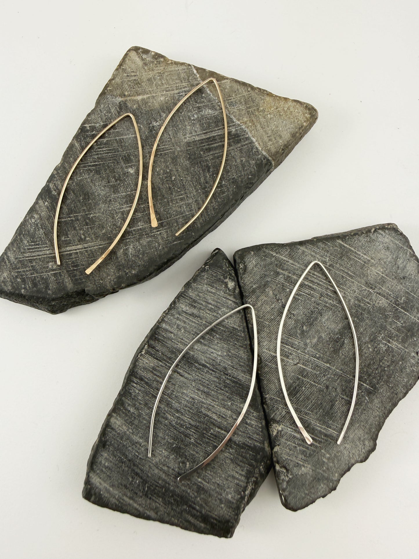 Sterling Silver Marquis Threader Earrings | Arc Earrings | Boho Threaders | Sterling Silver Pull Through Earrings | Handmade Hammered Earrings