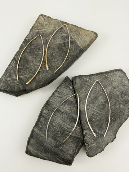 Sterling Silver Marquis Threader Earrings | Arc Earrings | Boho Threaders | Sterling Silver Pull Through Earrings | Handmade Hammered Earrings