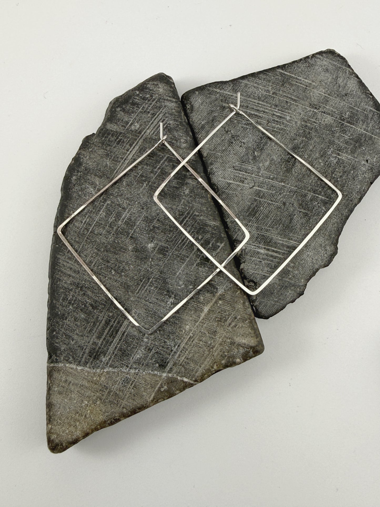 Sterling Silver Diamond Hoop Earrings | Boho Hoops | Geometric Earrings | Diamond Shaped Hoops | Sterling Silver | Handmade Hammered Hoops