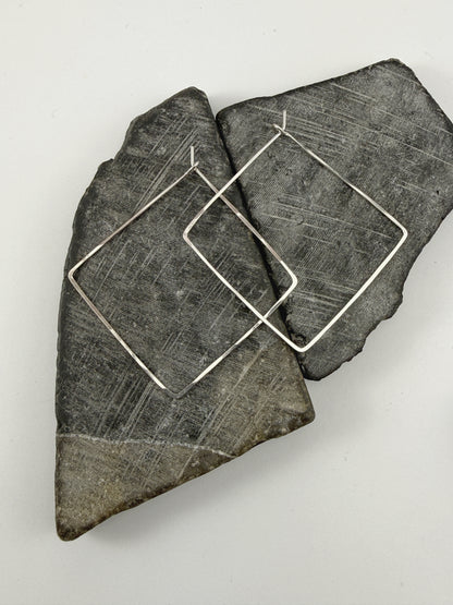 Sterling Silver Diamond Hoop Earrings | Boho Hoops | Geometric Earrings | Diamond Shaped Hoops | Sterling Silver | Handmade Hammered Hoops