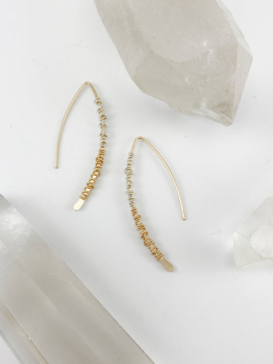 Gold Mixed Metal Pull Through Earrings | Boho Threader Earrings | Minimalist Earrings | Delicate Earrings | Dainty Open Hoops |  Arc Earrings