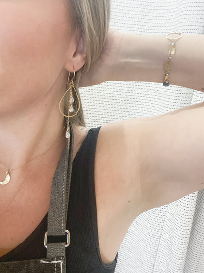 Gold Moonstone Teardrop Earrings | Teardrop Hoops | Geometric Earrings | Moonstone Earrings | Minimalist Earrings | Boho Teardrop Earrings | 14 K Gold Fill