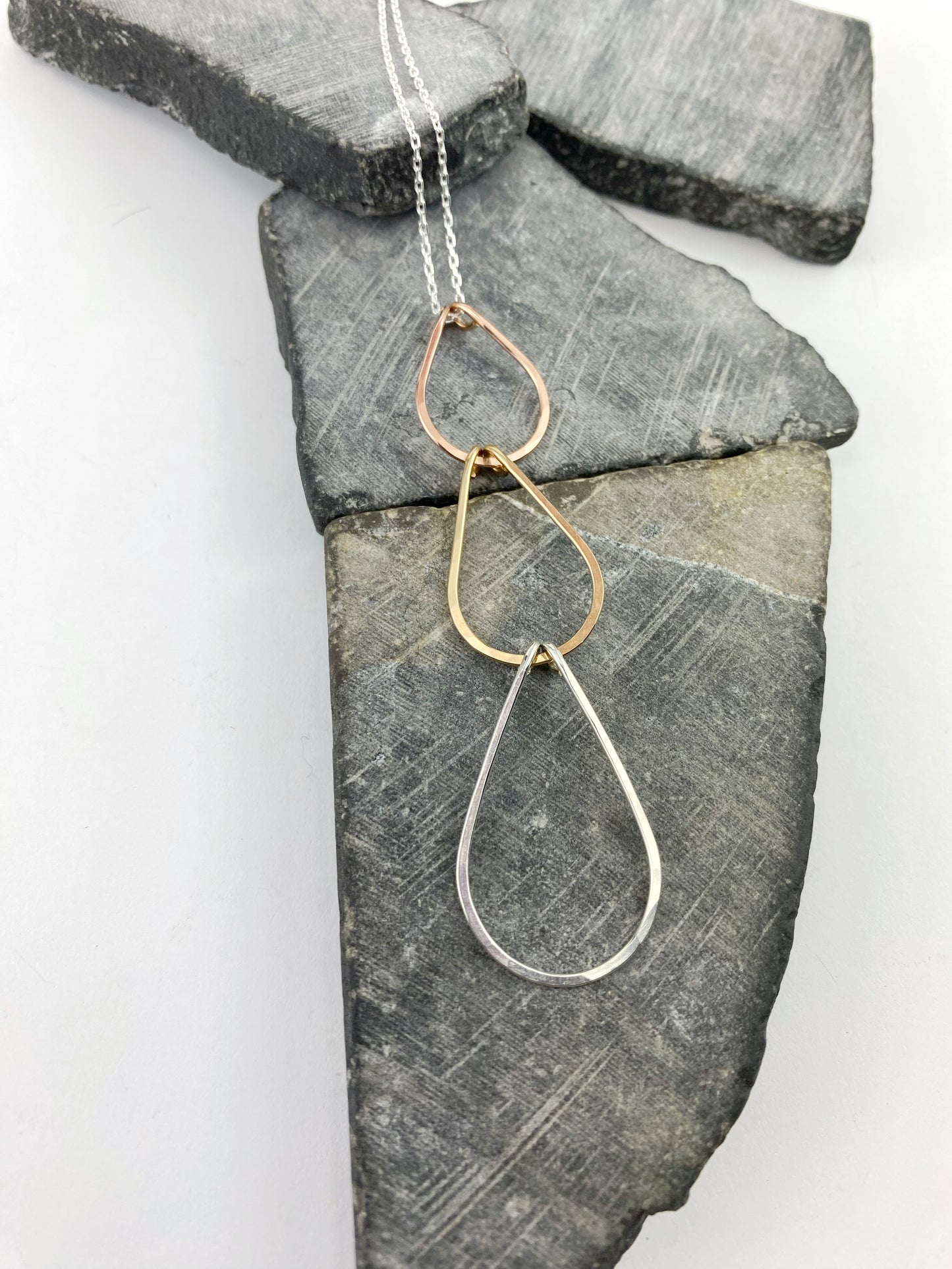 Mixed Metal Triple Teardrop Necklace | Waterfall Necklace | Geometric Necklace | Layering Necklace | Open Teardrop Pendant | Mixed Metal Pendant