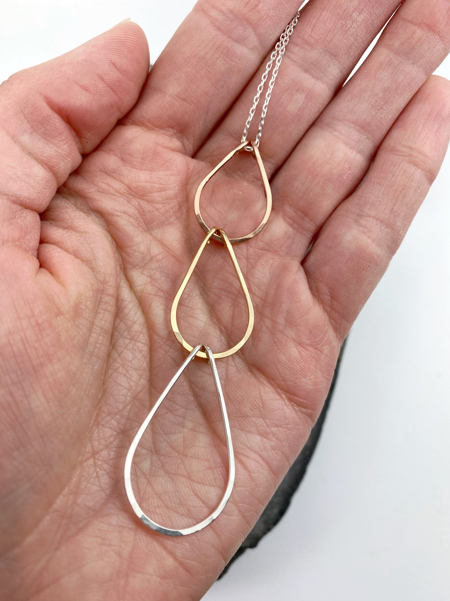 Mixed Metal Triple Teardrop Necklace | Waterfall Necklace | Geometric Necklace | Layering Necklace | Open Teardrop Pendant | Mixed Metal Pendant