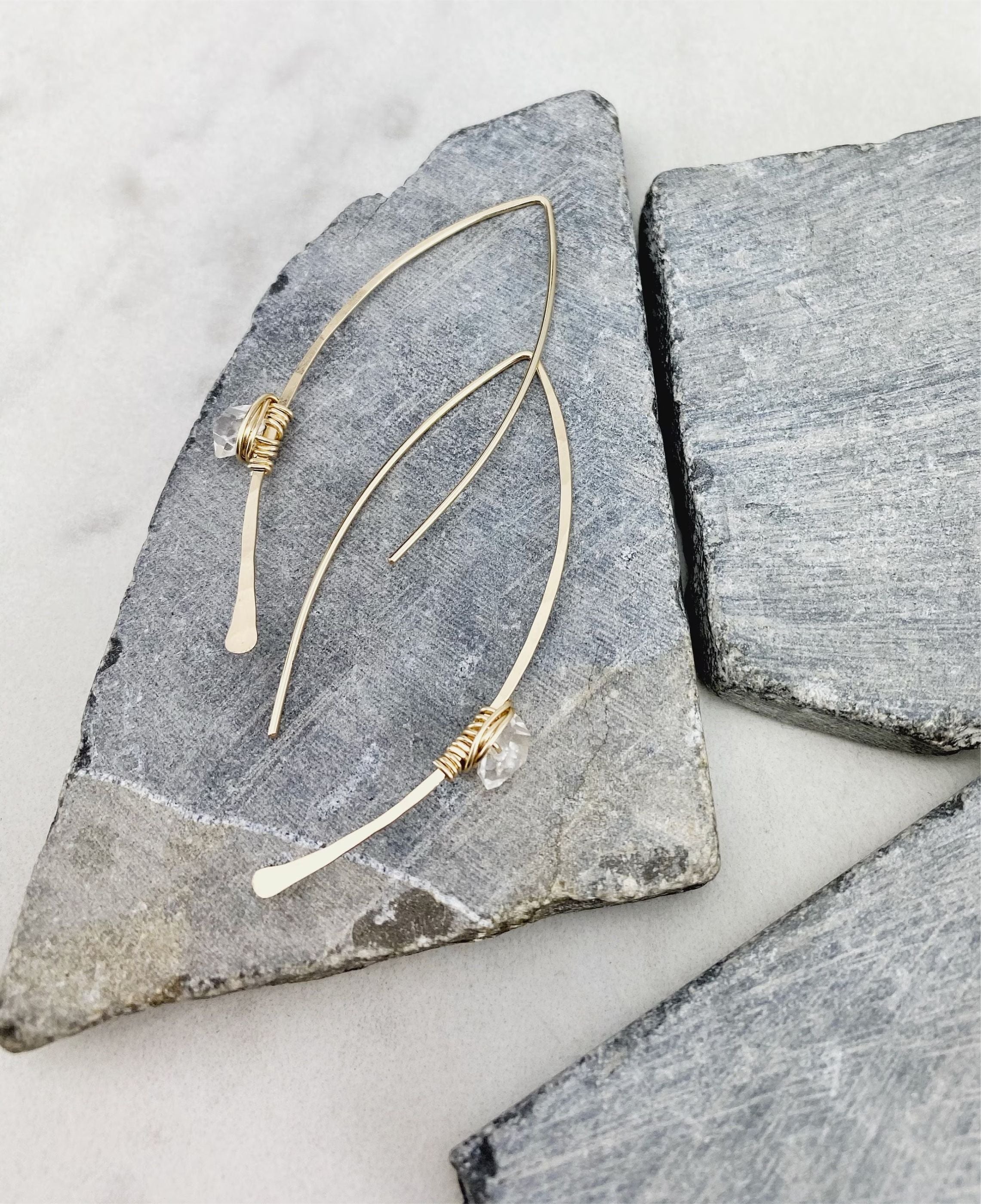 Herkimer Diamond Threader Earrings in Gold