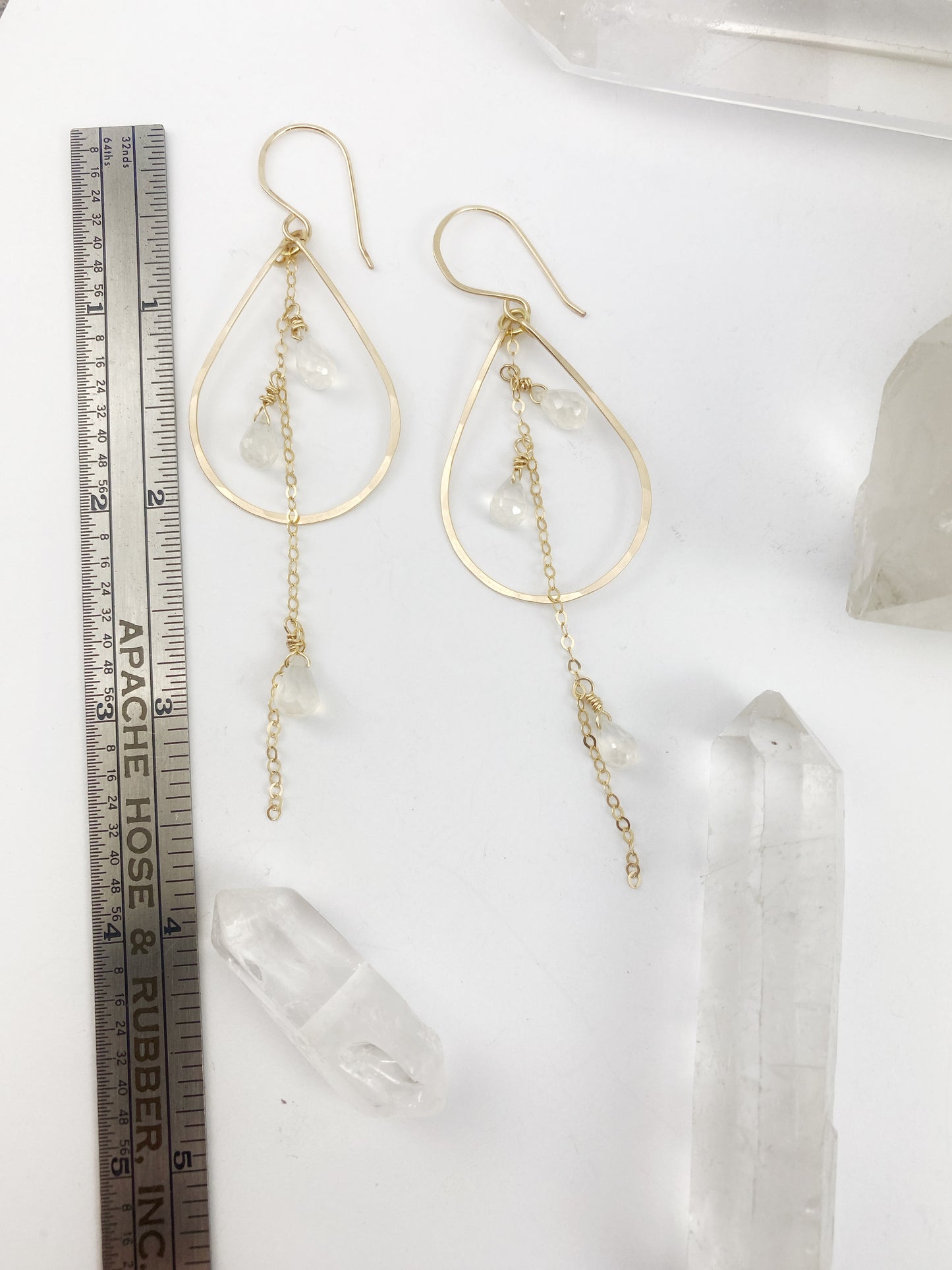 Gold Moonstone Teardrop Earrings | Teardrop Hoops | Geometric Earrings | Moonstone Earrings | Minimalist Earrings | Boho Teardrop Earrings | 14 K Gold Fill