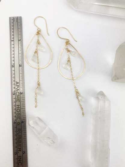 Gold Moonstone Teardrop Earrings | Teardrop Hoops | Geometric Earrings | Moonstone Earrings | Minimalist Earrings | Boho Teardrop Earrings | 14 K Gold Fill