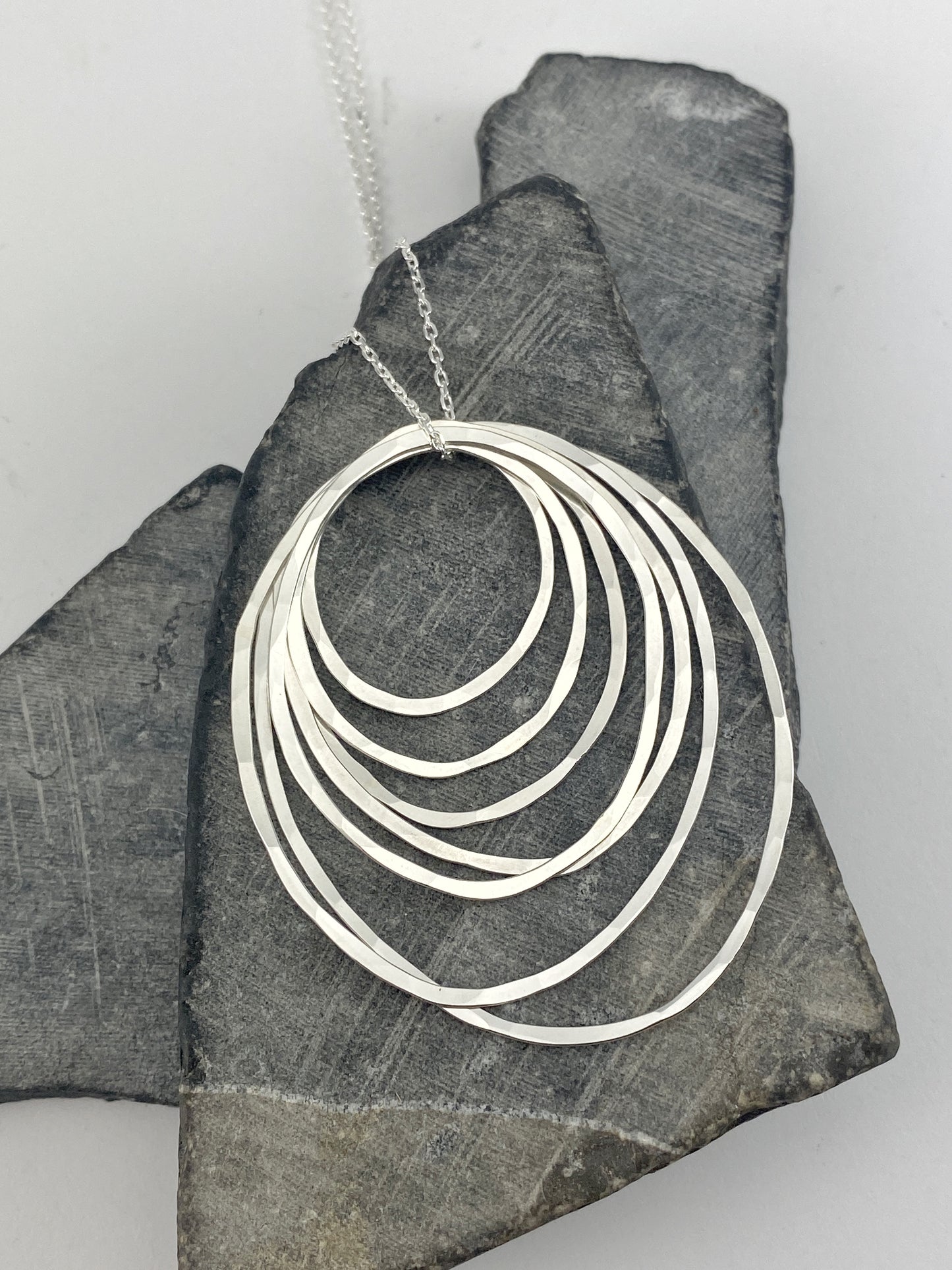 Silver Seven Ring Necklace | Karma Necklace | Circle Pendant | Hammered Circle Necklace | Family Necklace | Generations Necklace | Mother Necklace | 70th Birthday Present