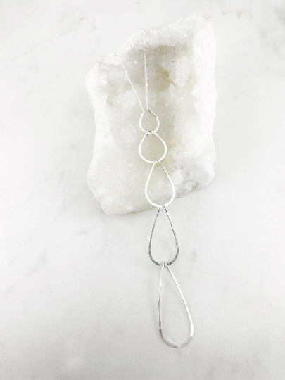 5-Tier Silver Teardrop Necklace | Waterfall Necklace | Geometric Necklace | Layering Necklace | Open Teardrop Pendant | Silver Statement Necklace | Sterling Silver