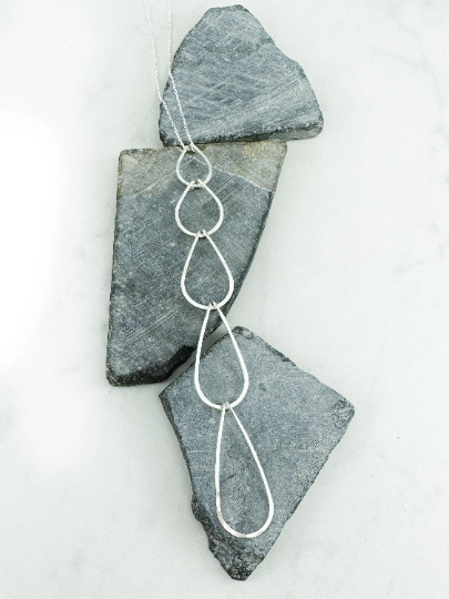5-Tier Silver Teardrop Necklace | Waterfall Necklace | Geometric Necklace | Layering Necklace | Open Teardrop Pendant | Silver Statement Necklace | Sterling Silver