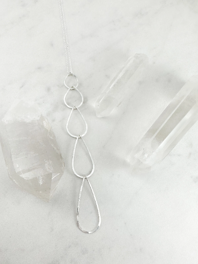 5-Tier Silver Teardrop Necklace | Waterfall Necklace | Geometric Necklace | Layering Necklace | Open Teardrop Pendant | Silver Statement Necklace | Sterling Silver