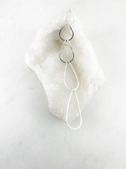 5-Tier Silver Teardrop Necklace | Waterfall Necklace | Geometric Necklace | Layering Necklace | Open Teardrop Pendant | Silver Statement Necklace | Sterling Silver
