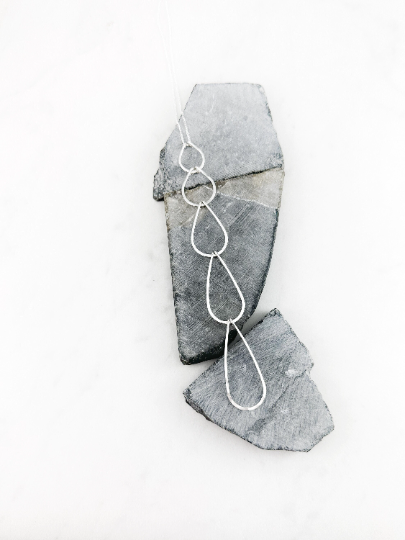 5-Tier Silver Teardrop Necklace | Waterfall Necklace | Geometric Necklace | Layering Necklace | Open Teardrop Pendant | Silver Statement Necklace | Sterling Silver