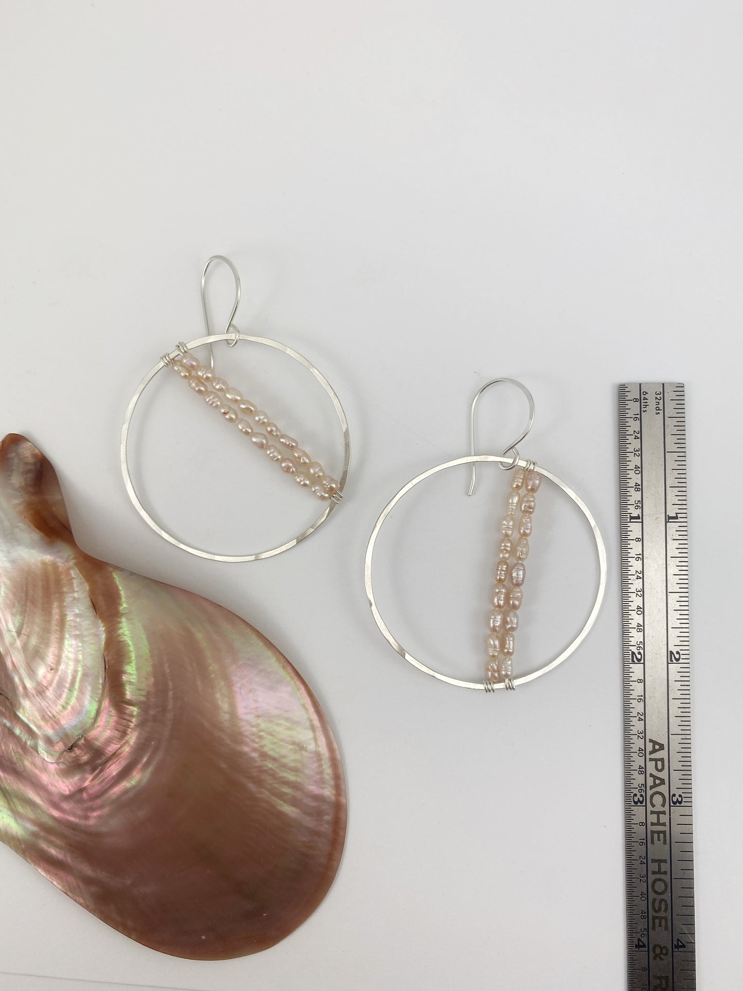 Double Strung Silver Pearl Hoops
