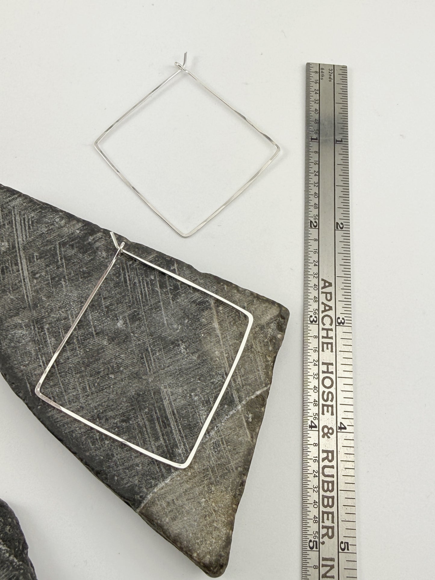 Sterling Silver Diamond Hoop Earrings | Boho Hoops | Geometric Earrings | Diamond Shaped Hoops | Sterling Silver | Handmade Hammered Hoops