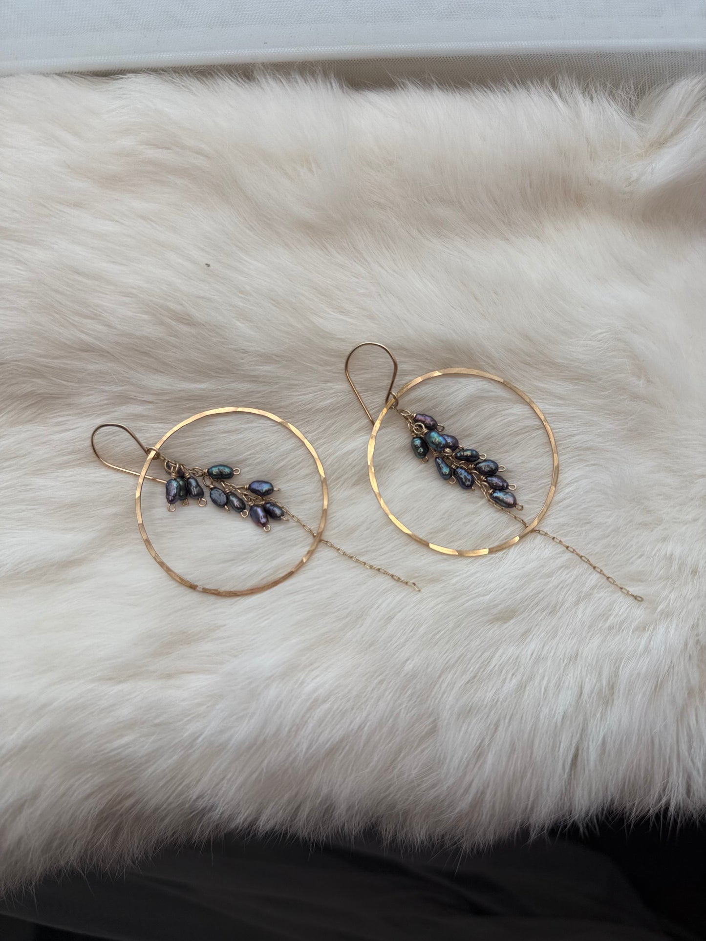Gold Fringe Hoops with Purple Pearl Clusters