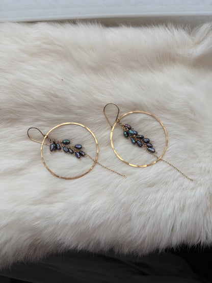 Gold Fringe Hoops with Purple Pearl Clusters