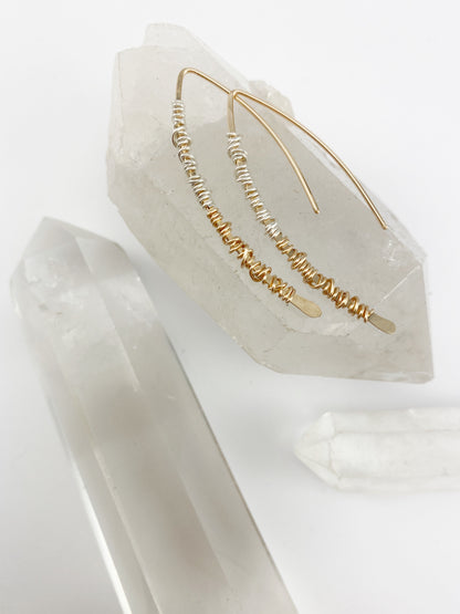 Gold Mixed Metal Pull Through Earrings | Boho Threader Earrings | Minimalist Earrings | Delicate Earrings | Dainty Open Hoops |  Arc Earrings