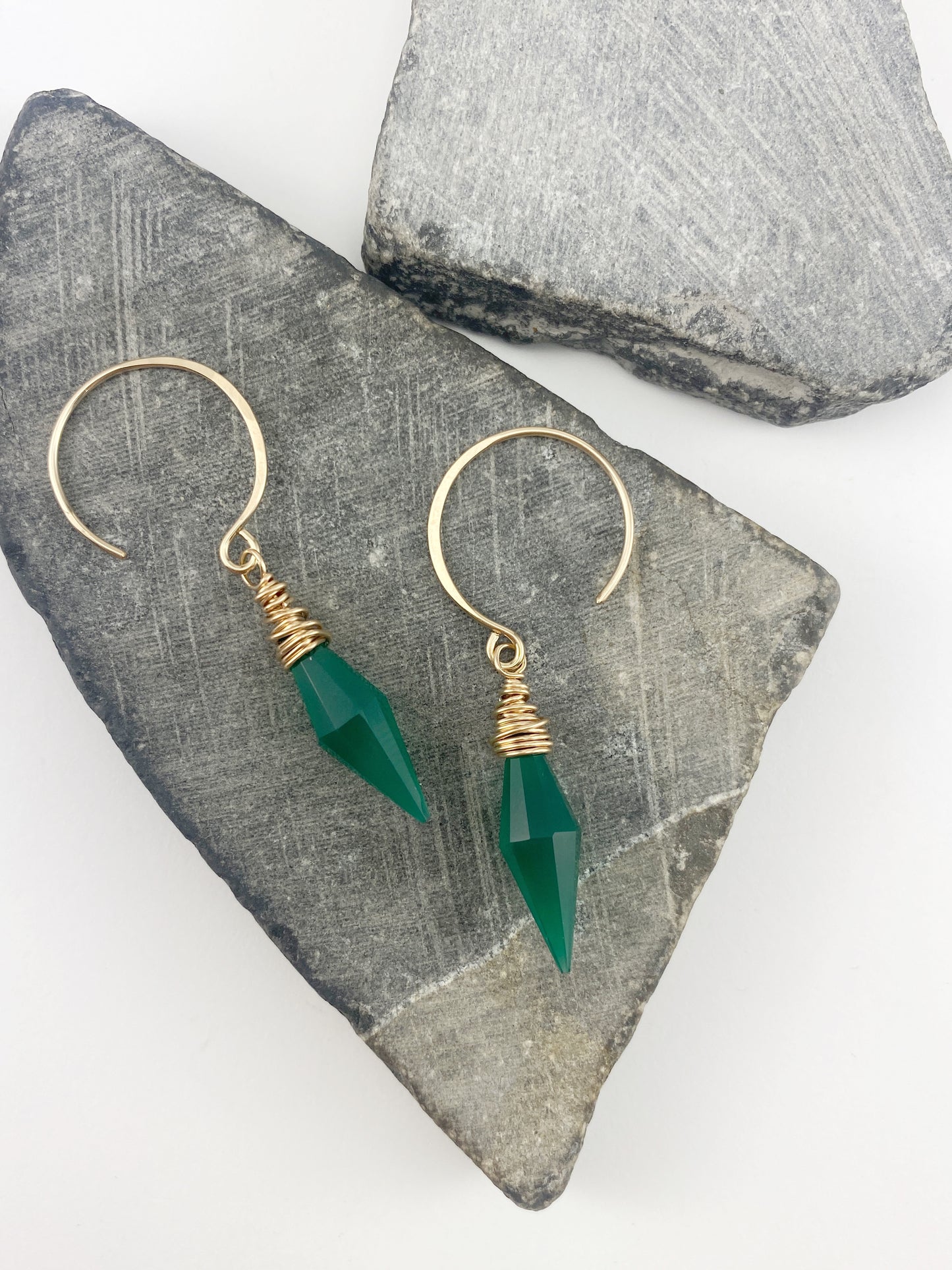 Green Onyx Gold Drop Earrings | Gemstone Earrings | Gold Dangle Earrings | Green Stone | Gold Boho Earrings | Geometric Earrings | Dainty Earrings