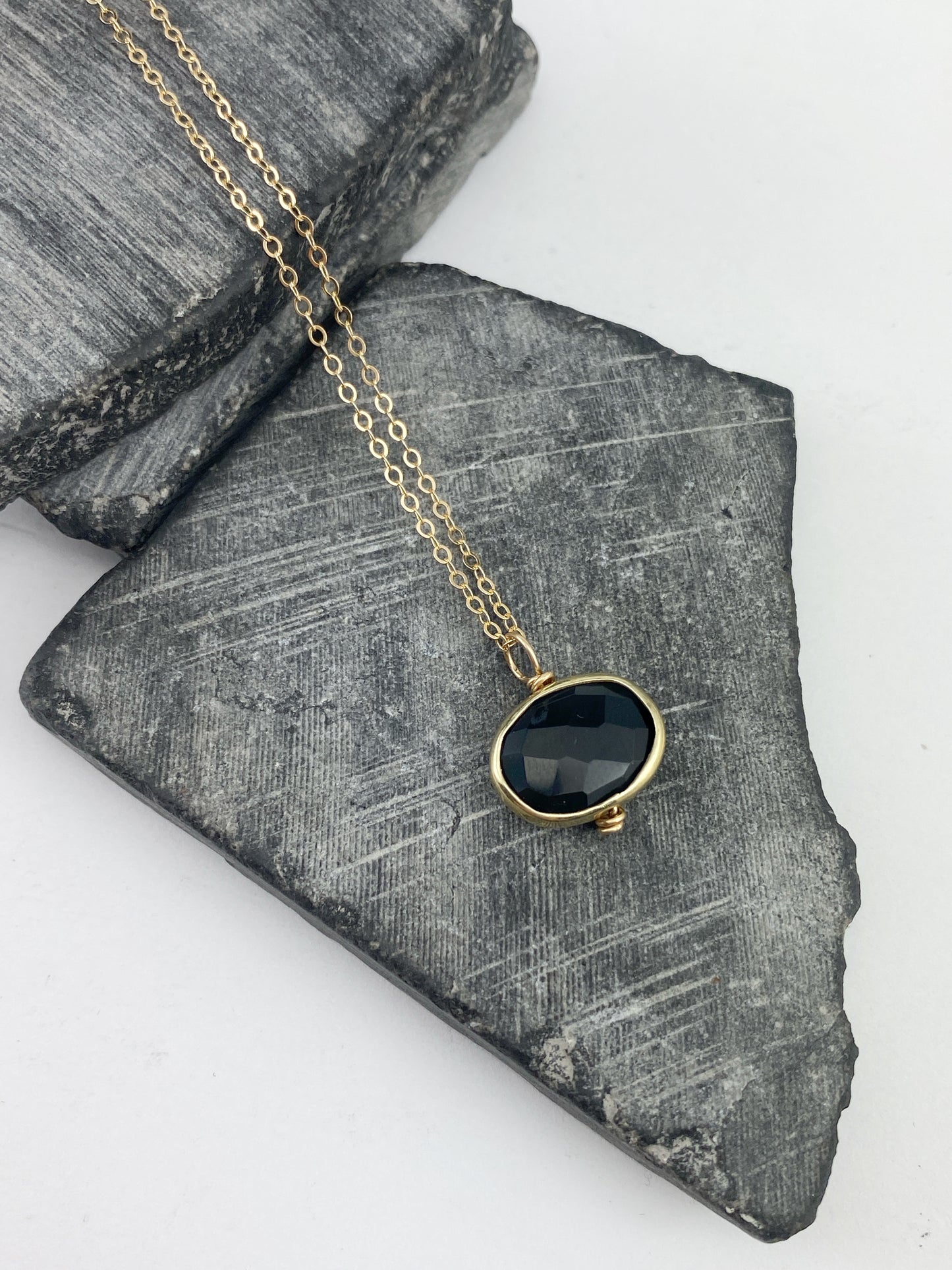 Faceted Onyx Necklace | Gold Necklace | Onyx Bezel Necklace | Boho Necklace | Birthstone Jewelry | July Birthday | Onyx Jewelry