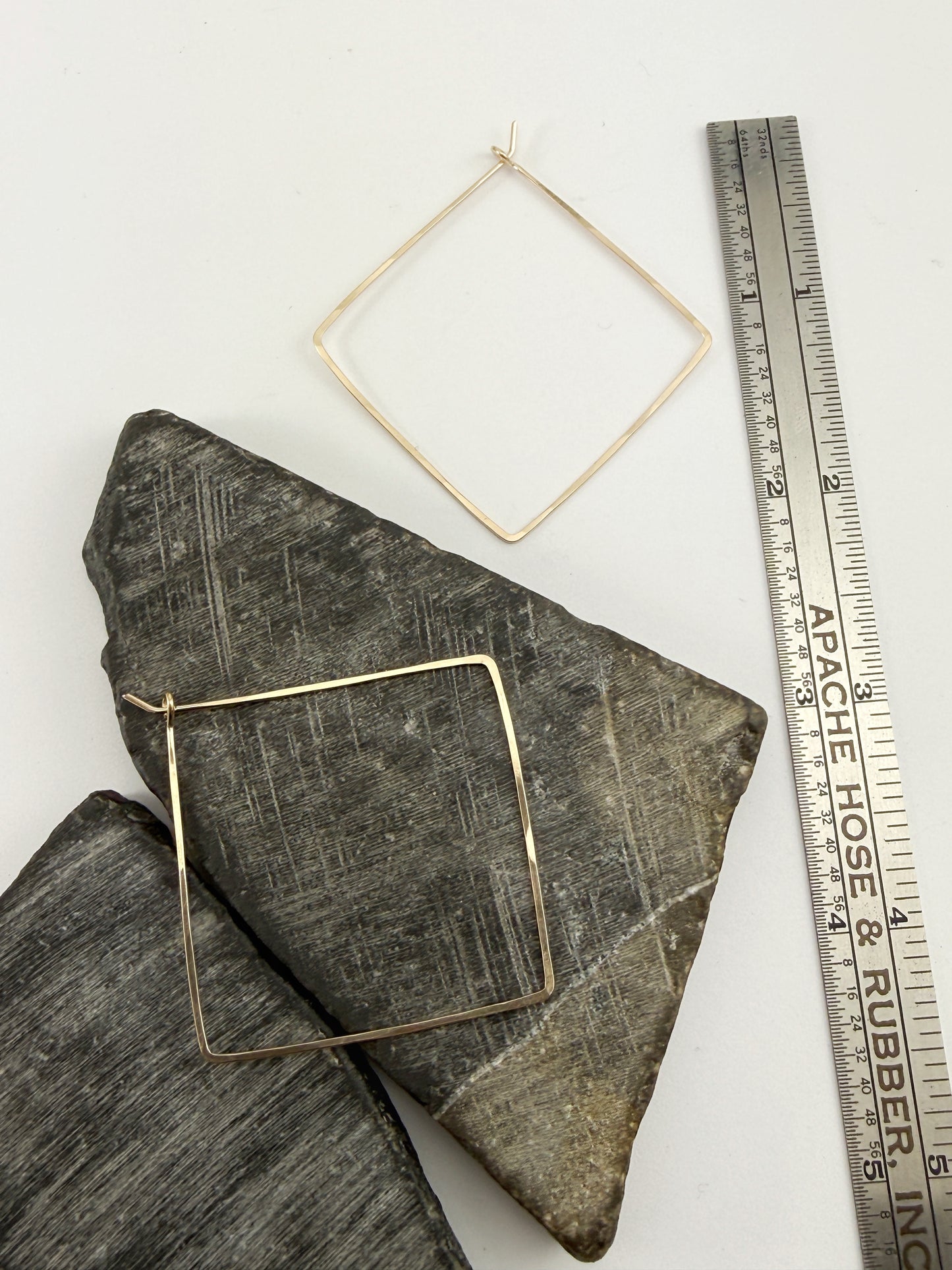 Gold Diamond Hoop Earrings | Boho Hoops | Geometric Earrings | Diamond Shaped Hoops | 14 k Gold Fill | Handmade Hammered Hoops